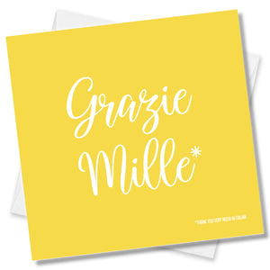 Punkcards – Thank You Card – 'Grazie Mille' - Thank you very much in Italian- Colourful Designs - Blank Inside - Eco friendly - Printed in UK - Gratitude For Teacher